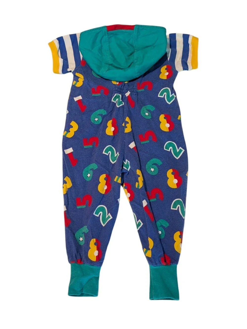 Vintage 1990s Gymboree Rainbow Tag Hooded Romper Jumpsuit Number Print‎ Rare XS